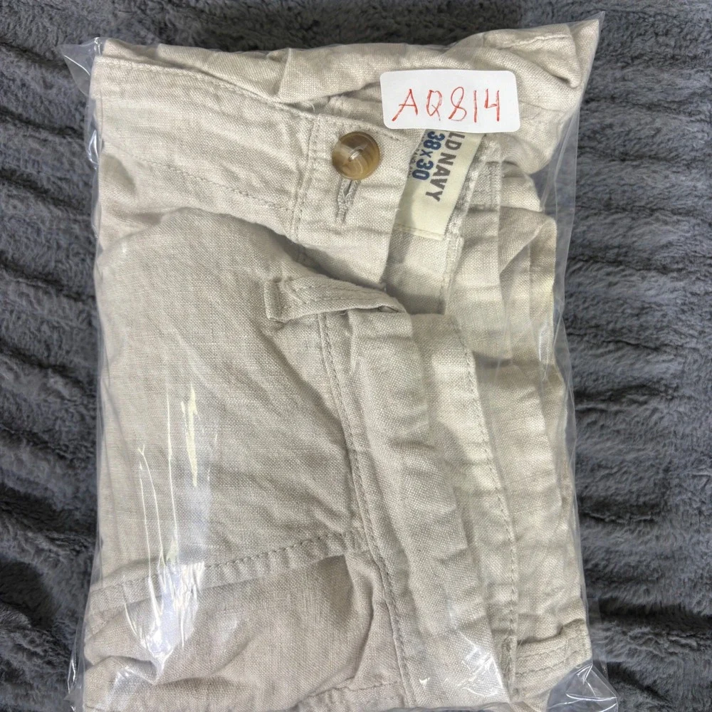 Old Navy Mens 38x30 Linen Pants Beige Relaxed Straight Leg Summer Beach Casual
